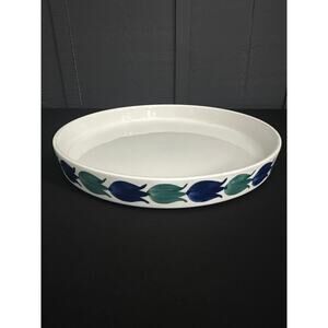 Vintage 60s Ceramic Arabia Finland Round Serving Platter Birca Pattern Signed PJ